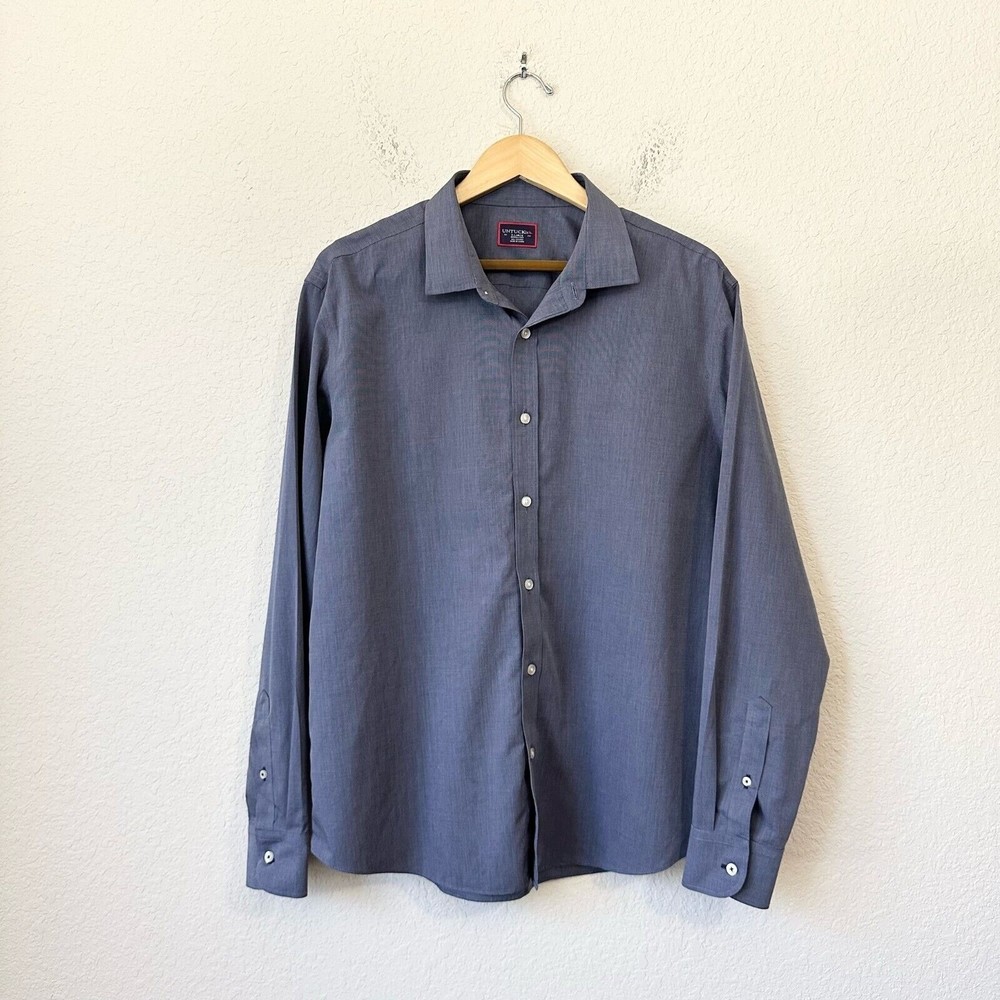 UNTUCKit Mens S/S Wrinkle-Free Orville Button-Down Shirt in Navy